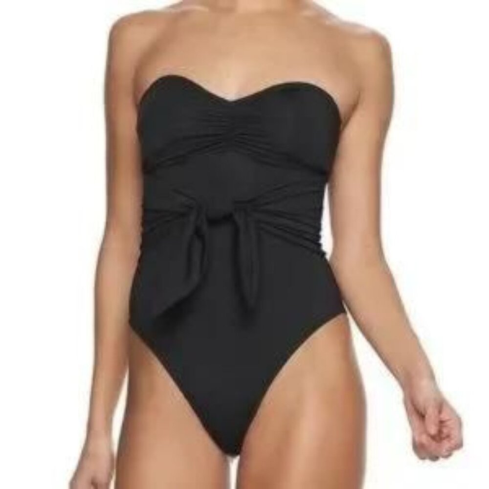 WeWoreWhat Capri Ruched Front Strapless One Piece Swimsuit, Size XL, Black